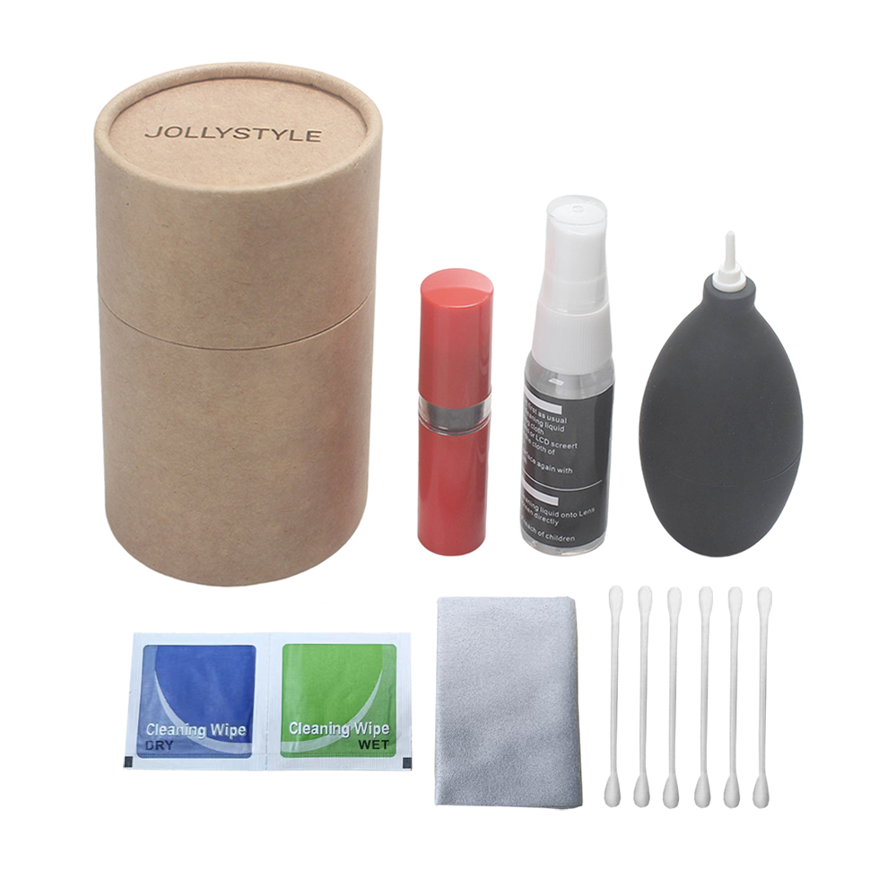 JOLLYSTYLE All-in-One Camera Lens Cleaning Kit with Air Blower, Brush, Solution & Wipes for DSLR, Mirrorless, Camera Sensors, and Optics