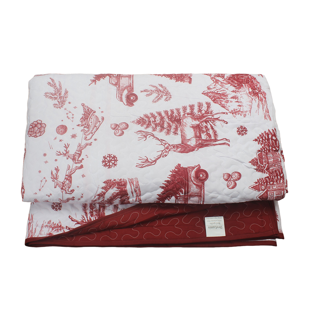 DreLunis Farmhouse Christmas Bed Quilt with Vintage Truck,Tree Pattern,Reindeer & Mountain - Elegant Red & White Farmhouse Style Bedding for Guest Room & Master Bedroom - Lightweight Warm