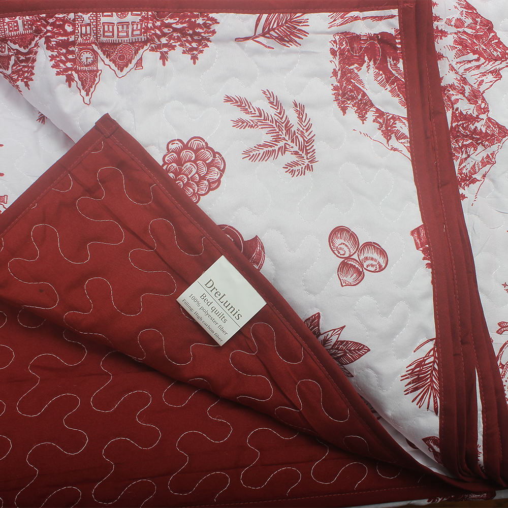 DreLunis Farmhouse Christmas Bed Quilt with Vintage Truck,Tree Pattern,Reindeer & Mountain - Elegant Red & White Farmhouse Style Bedding for Guest Room & Master Bedroom - Lightweight Warm