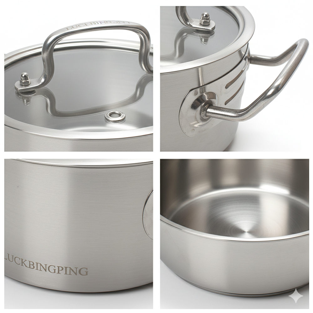 LUCKBINGPING Stainless Steel Stock Pot with Glass Lid – Versatile Cooking Pot for Soups, Stews & Pasta – Induction Compatible
