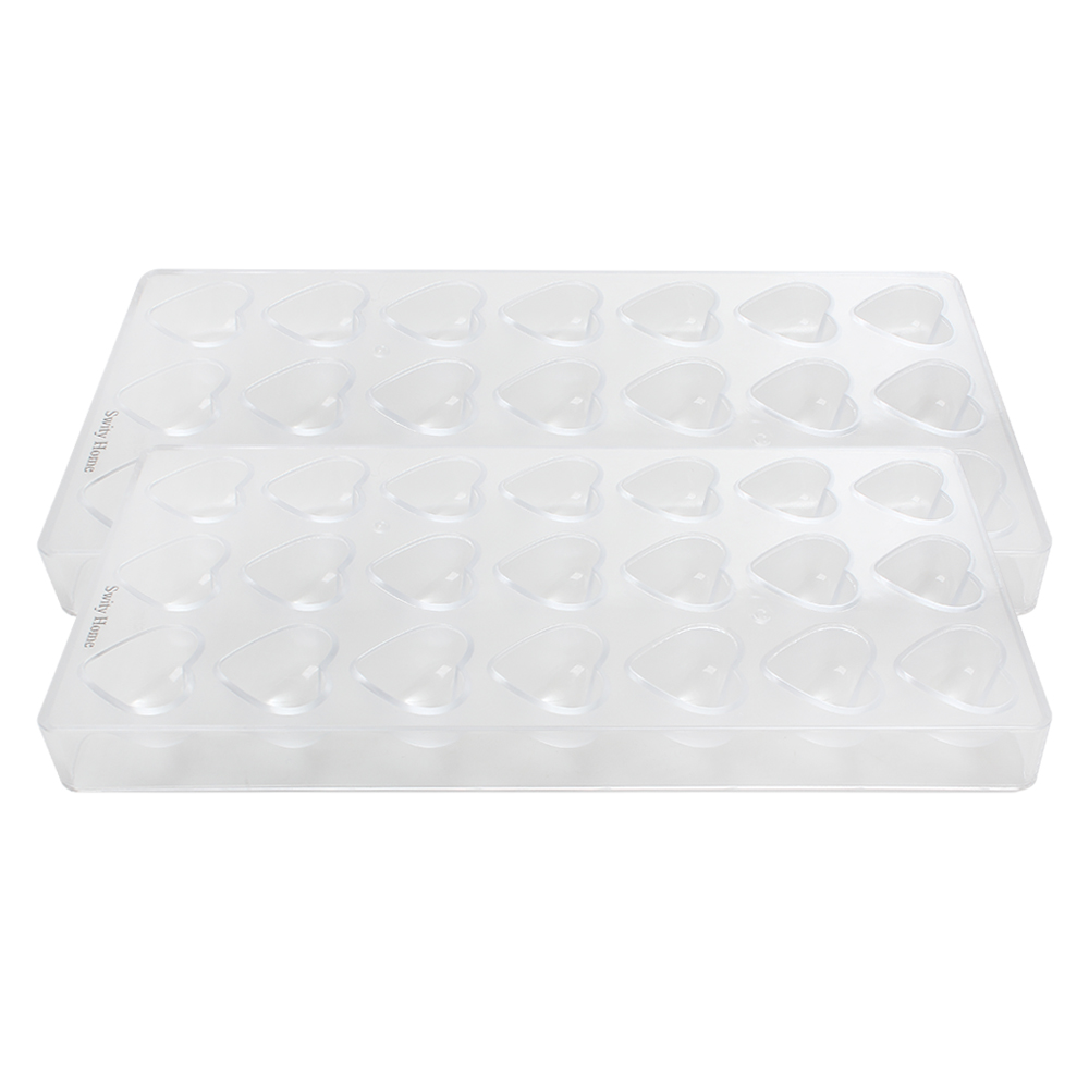 Swity Home Professional Hard Plastic Heart Mold Set of 2, Clear Cookery Molds for Making Bonbons, Truffles, Ice Cubes, and DIY Baking Decorations