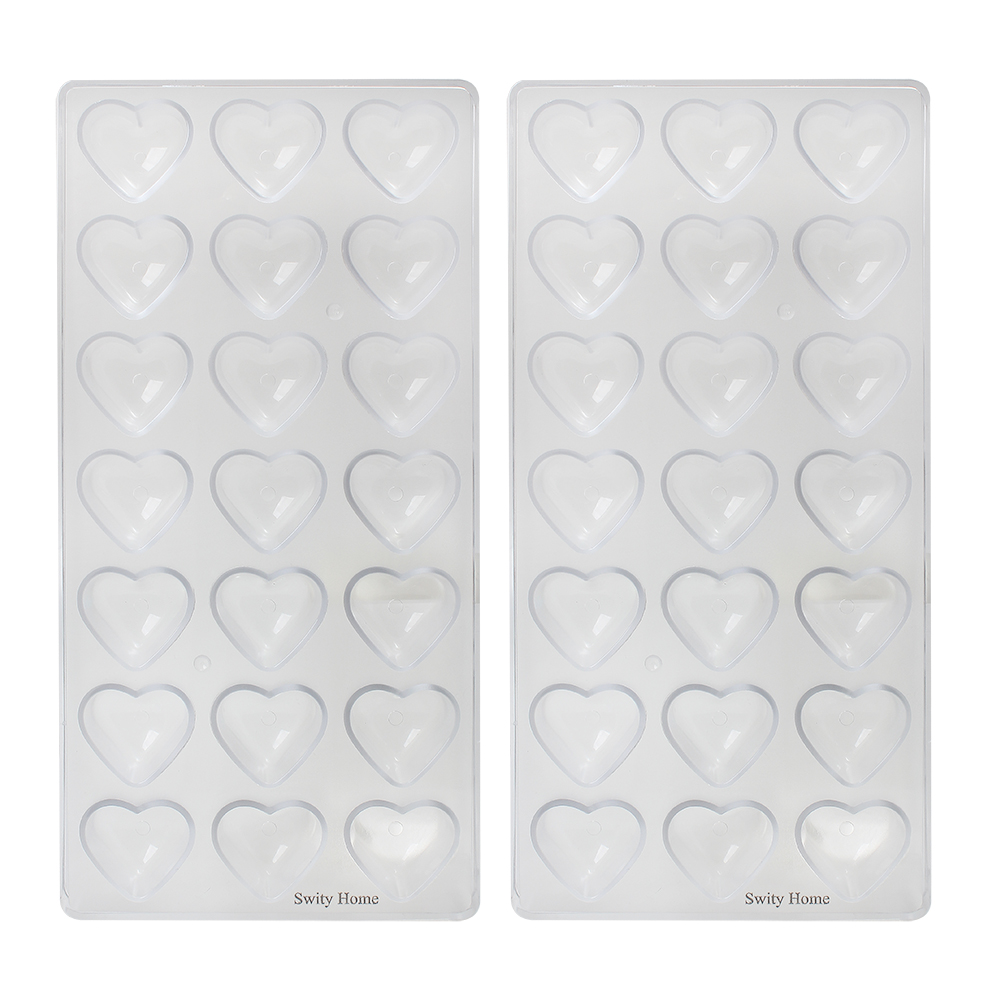 Swity Home Professional Hard Plastic Heart Mold Set of 2, Clear Cookery Molds for Making Bonbons, Truffles, Ice Cubes, and DIY Baking Decorations