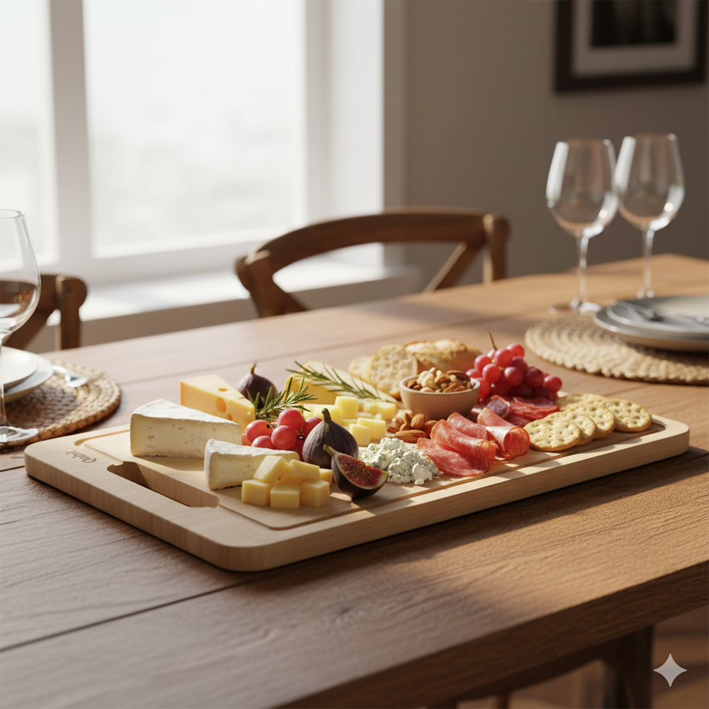 Qubit Bamboo Cutting Board with Handle for Kitchen – Non-Slip, Durable, Perfect for Meat, Fruit & Vegetable Chopping – High-Quality Cutting Boards for the Kitchen