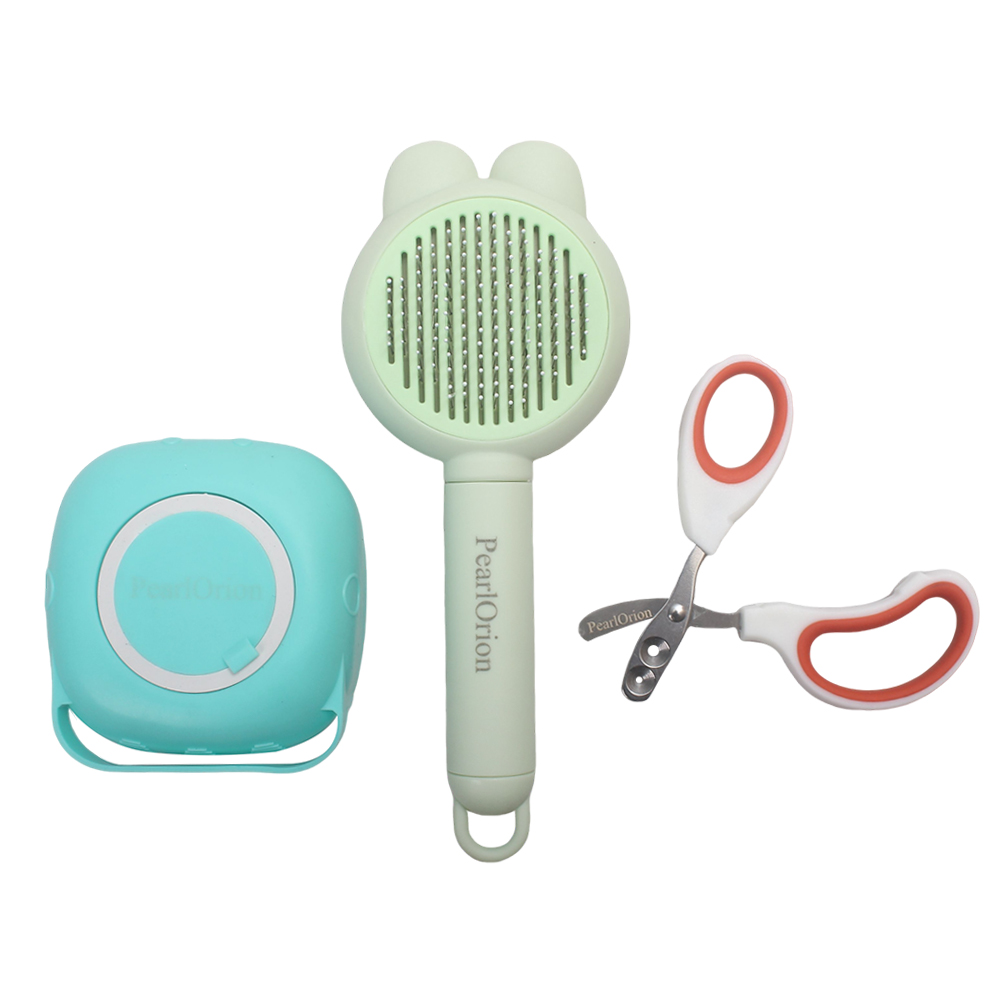PearlOrion Pet Grooming Tools Kit with Self-Cleaning Slicker Brush, Silicone Bath Scrubber, and Nail Clippers for Dogs & Cats – Essential Combs and Brushes for Daily Grooming