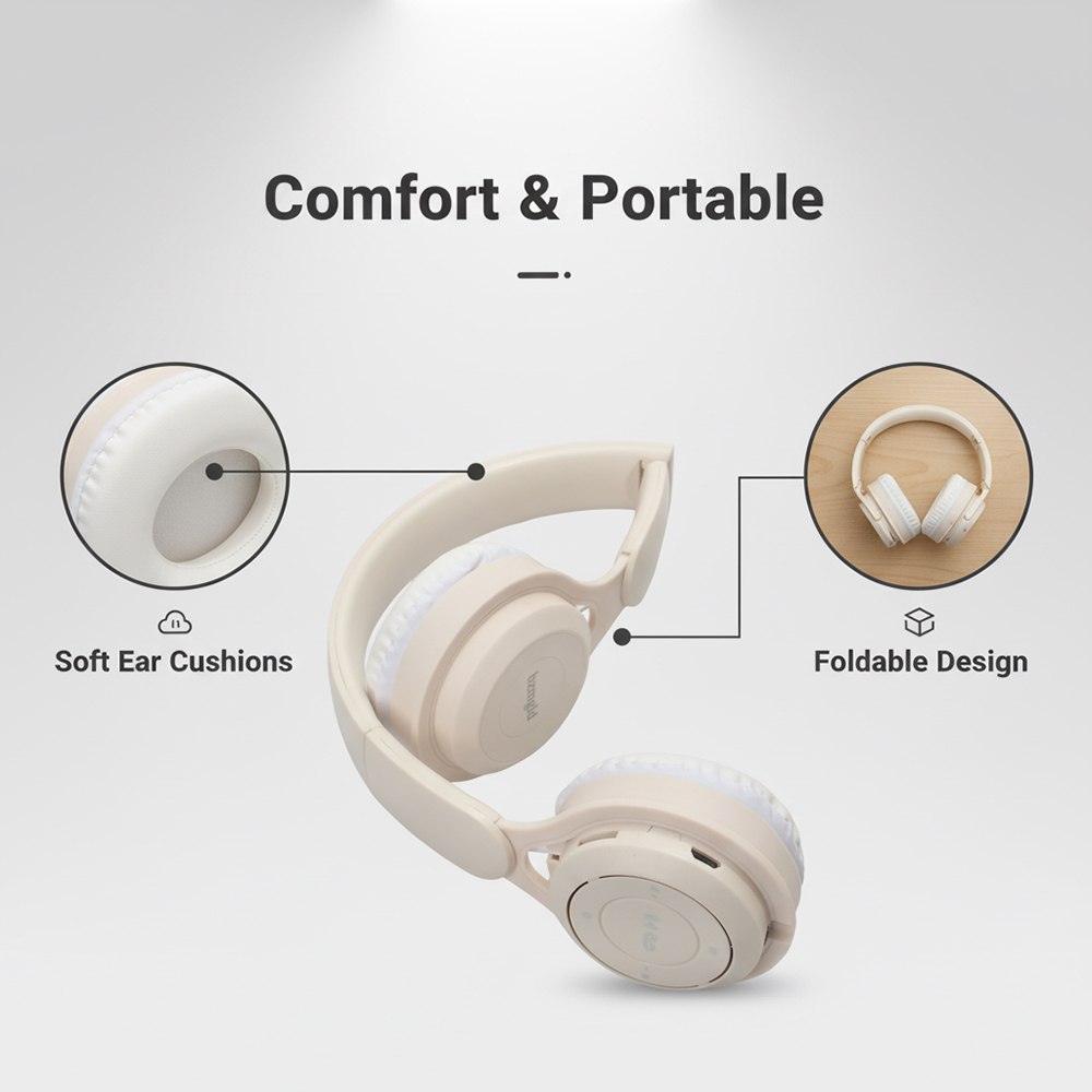 bzmgld Foldable Wireless Bluetooth Earphones with Microphone Call Function, TF Card Slot, Lightweight Portable Headphones for Sports, Travel, and Daily Use