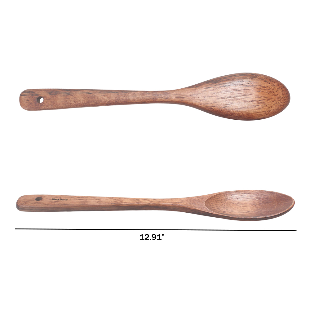 Nextera 2PCS Wooden Cooking Spoons - Durable Wood Utensils for Kitchen Non Stick Cookware, Baking, Cooking, Serving & Soup Stirring