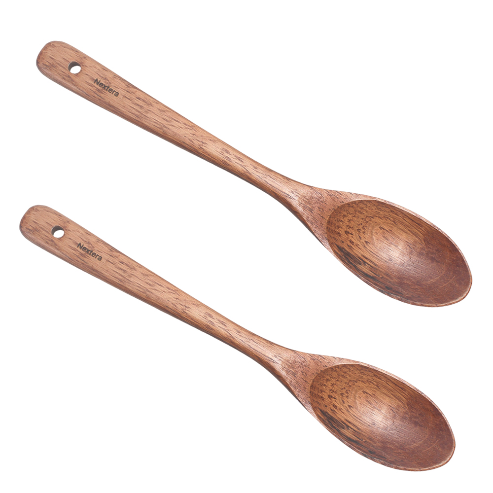 Nextera 2PCS Wooden Cooking Spoons - Durable Wood Utensils for Kitchen Non Stick Cookware, Baking, Cooking, Serving & Soup Stirring