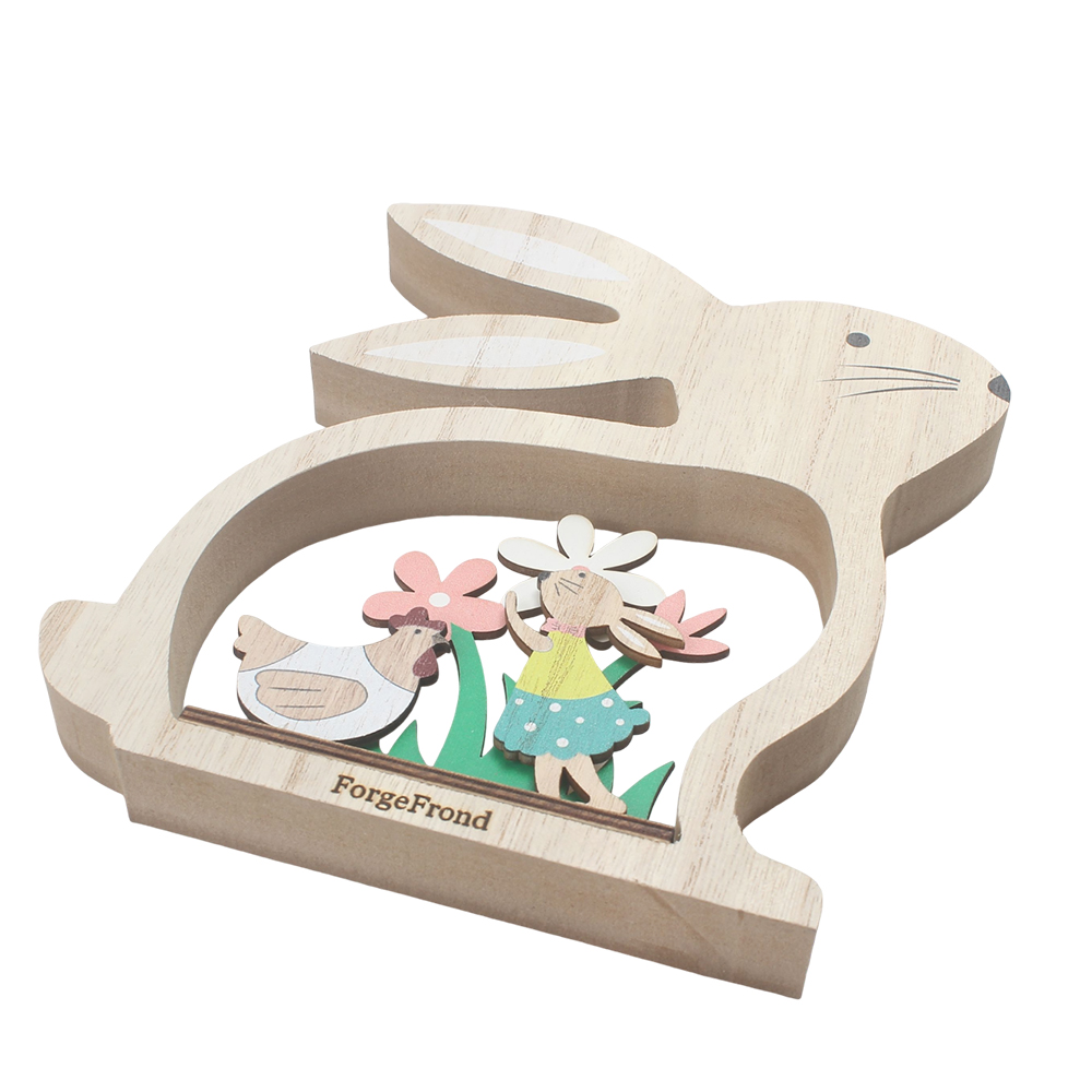 ForgeFrond Easter Bunny Decorations - Works of Art of Wood, Wooden Rabbit Figurine for Home Tabletop, Rustic Easter Gift for Kids & Family, Entryway,Living Room & Office Decor