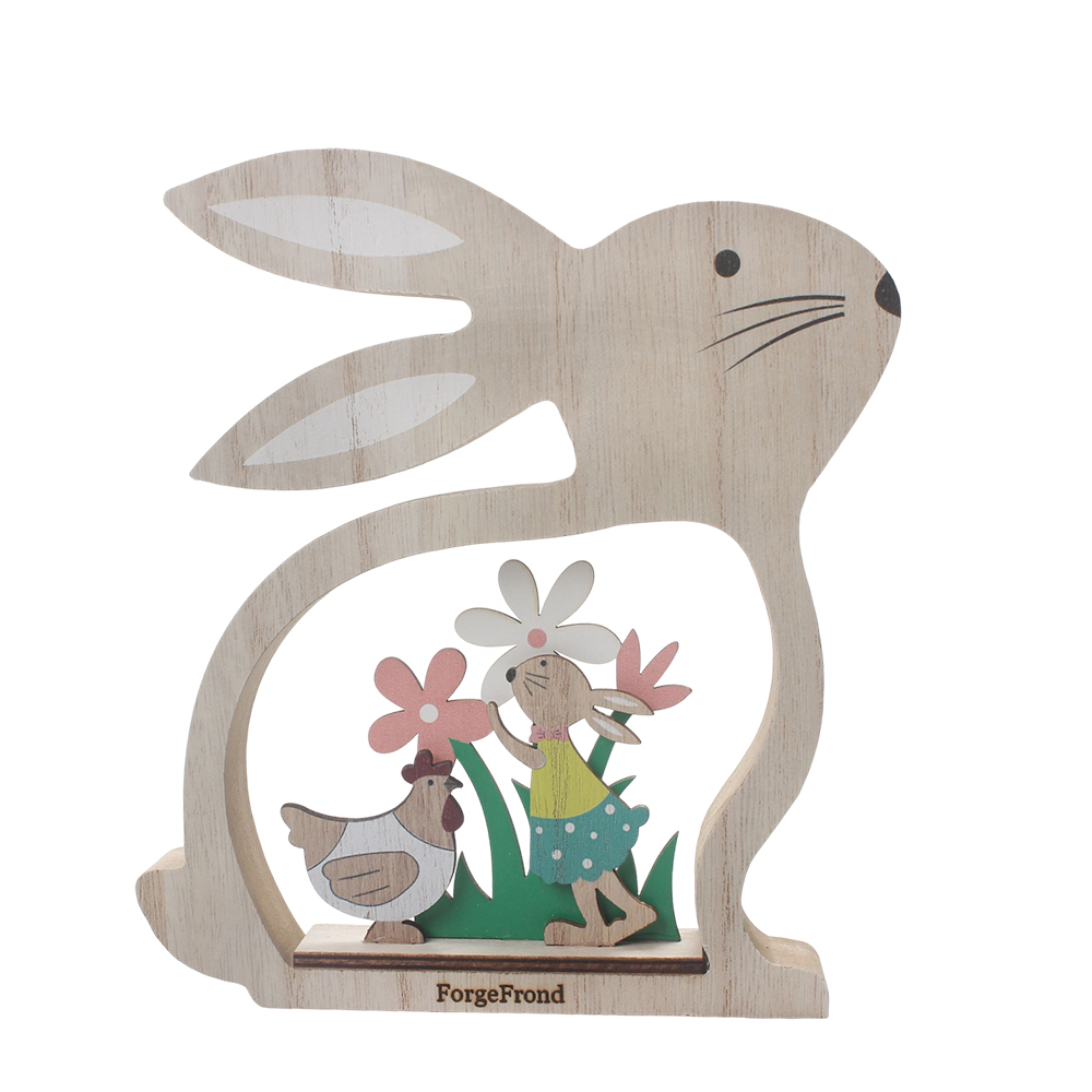 ForgeFrond Easter Bunny Decorations - Works of Art of Wood, Wooden Rabbit Figurine for Home Tabletop, Rustic Easter Gift for Kids & Family, Entryway,Living Room & Office Decor