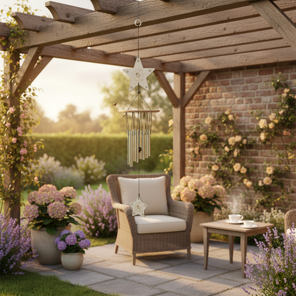 ForgeFrond Celestial Star Moon Wind Chimes, Garden ornaments in the nature of wooden whirligigs, Outdoor Hanging Decor for Patio, Yard and Balcony