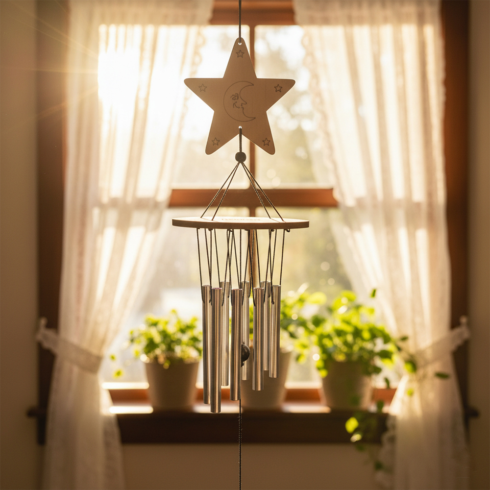 ForgeFrond Celestial Star Moon Wind Chimes, Garden ornaments in the nature of wooden whirligigs, Outdoor Hanging Decor for Patio, Yard and Balcony