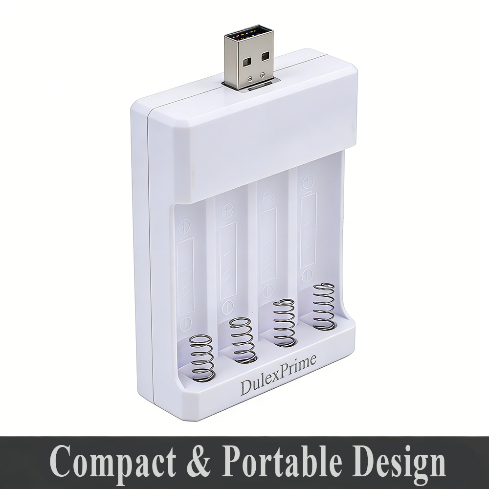 DulexPrime Compact Battery Chargers for AA AAA Batteries, USB-Powered 4-Slot Charger for Charging Batteries In Remote Controls, Kids Toys & Game Controllers