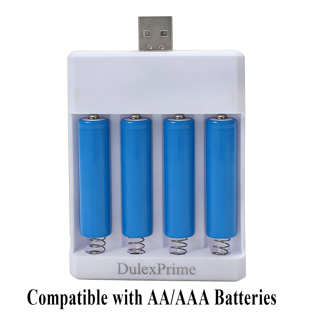 DulexPrime Compact Battery Chargers for AA AAA Batteries, USB-Powered 4-Slot Charger for Charging Batteries In Remote Controls, Kids Toys & Game Controllers