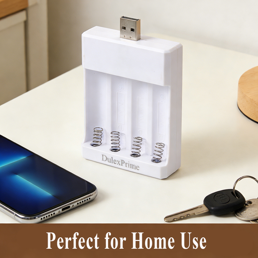 DulexPrime Compact Battery Chargers for AA AAA Batteries, USB-Powered 4-Slot Charger for Charging Batteries In Remote Controls, Kids Toys & Game Controllers