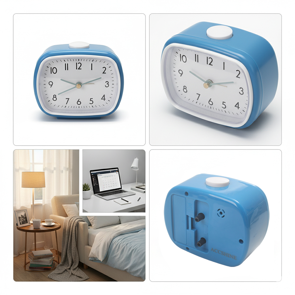 ACCSHINE Vintage Silent Analog Alarm Clocks - Decorative Alarm Clocks for Student Dorm & Home Office - Battery Operated,Blue Classic Alarm Clock