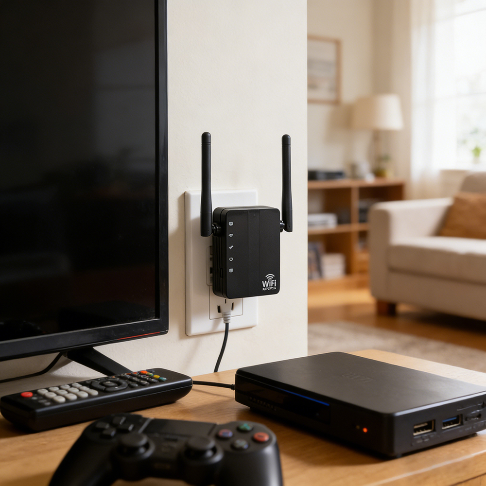 VOODA 300Mbps 2.4G Wireless Network Repeaters with 2 Antennas & 2 Ethernet Ports - Long-Range WiFi Signal Booster for Home,Office