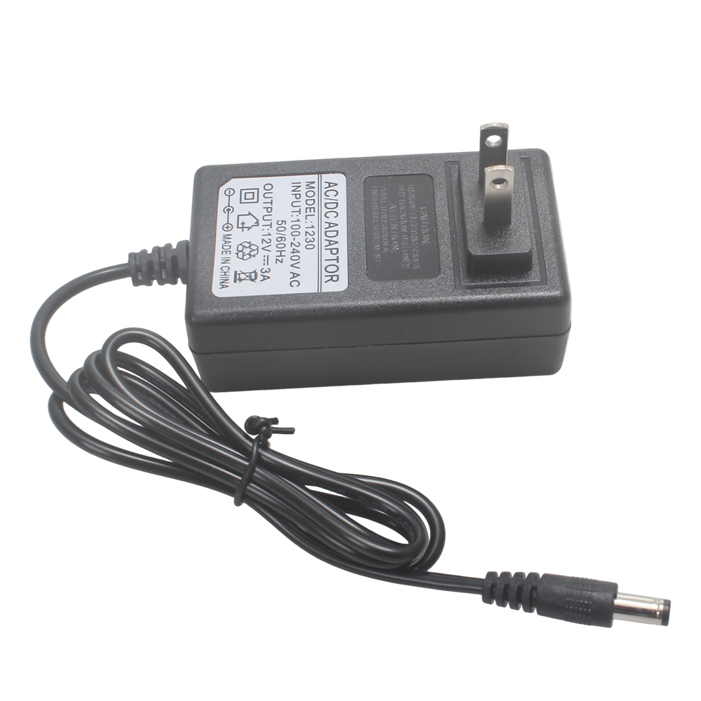 VOODA 12V 3A Power Adapter and 5.5x2.5mm Plug (Fits 5.5x2.1mm), 100-240V 50/60Hz AC to DC 12 Volt 3Amp Power Adapter Transformers for LED Strips, CCTV, Routers