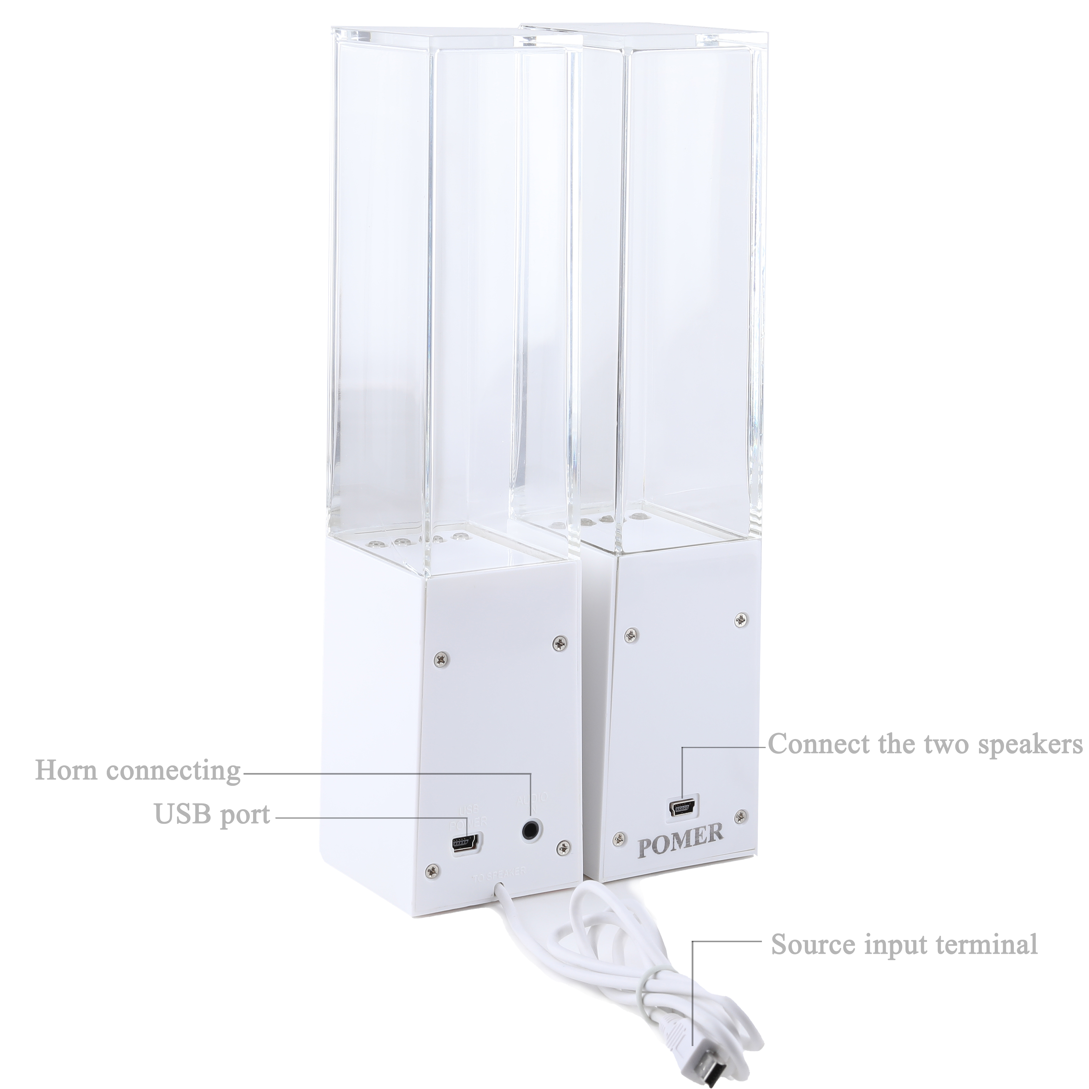 POMER Water Dancing Speakers - USB Powered LED Fountain Loudspeakers with 3.5mm Audio Jack for PC, Laptop, and Desktop Computer