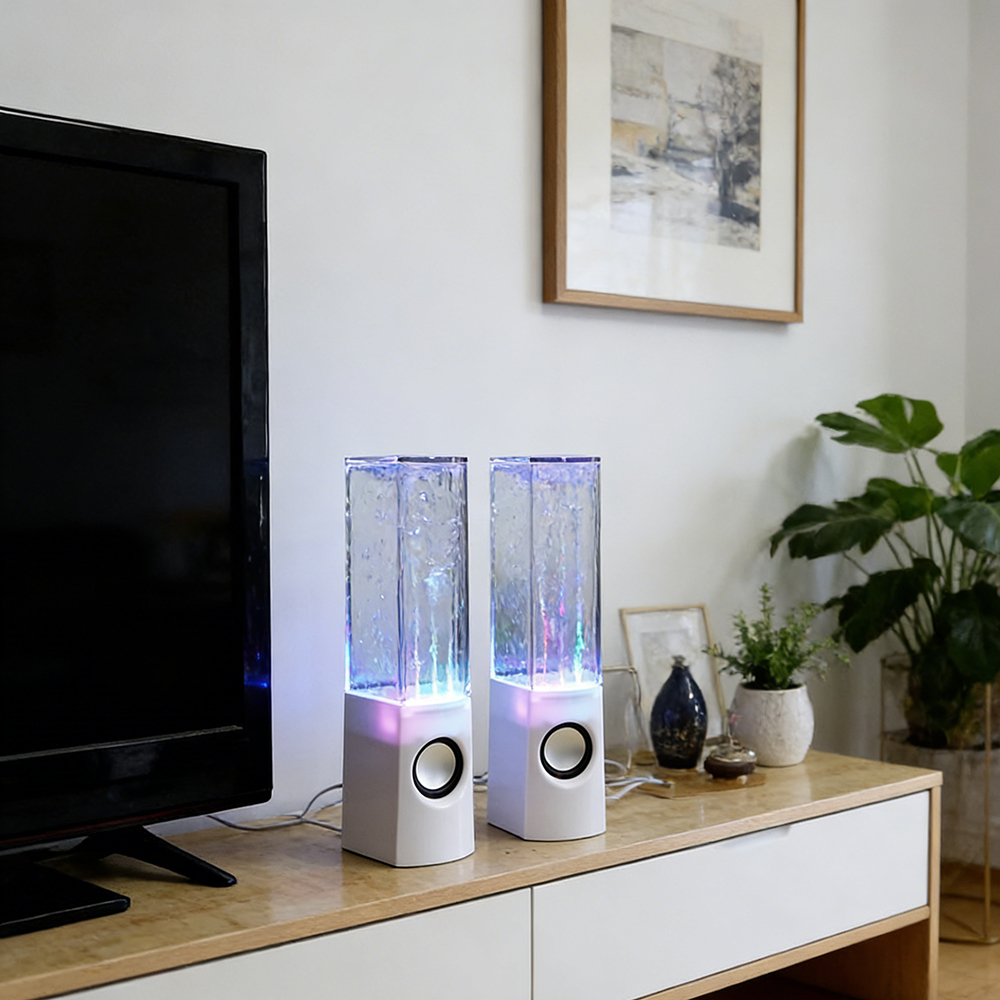 POMER Water Dancing Speakers - USB Powered LED Fountain Loudspeakers with 3.5mm Audio Jack for PC, Laptop, and Desktop Computer