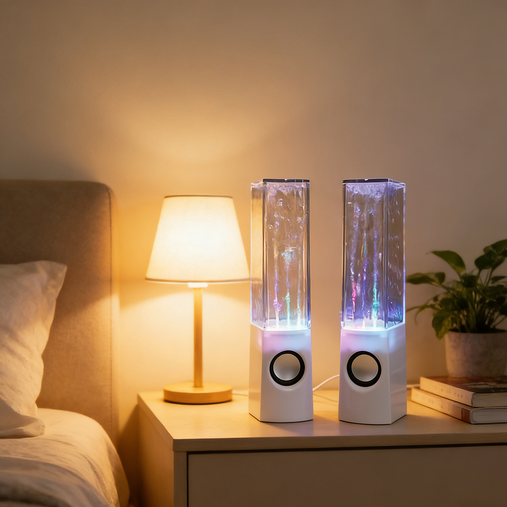 POMER Water Dancing Speakers - USB Powered LED Fountain Loudspeakers with 3.5mm Audio Jack for PC, Laptop, and Desktop Computer