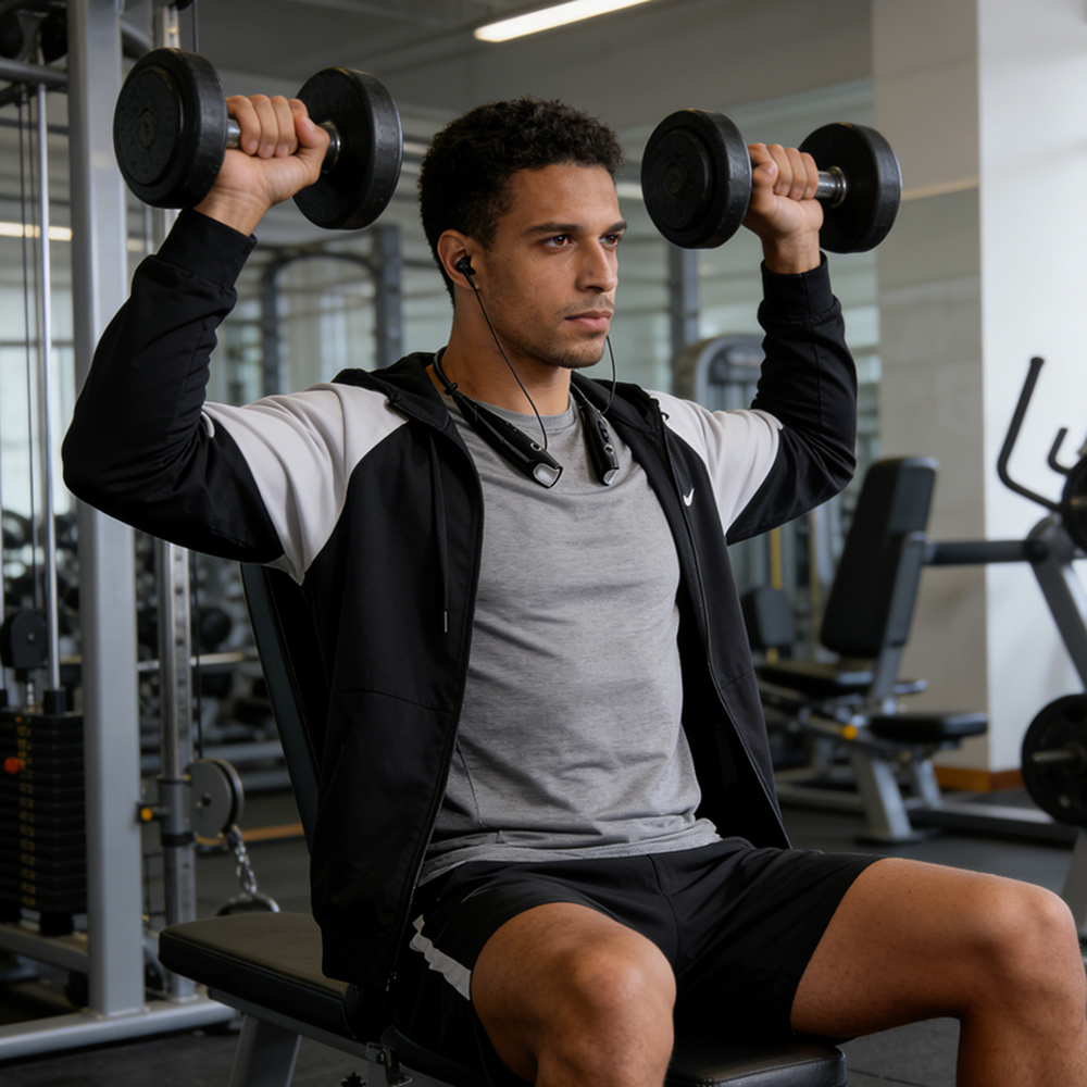 POMER Bluetooth Headset Lightweight Neckband Bluetooth Headphones with Retractable Earbuds, Noise Cancelling Stereo Earphones with Mic for Workout,Running, Driving