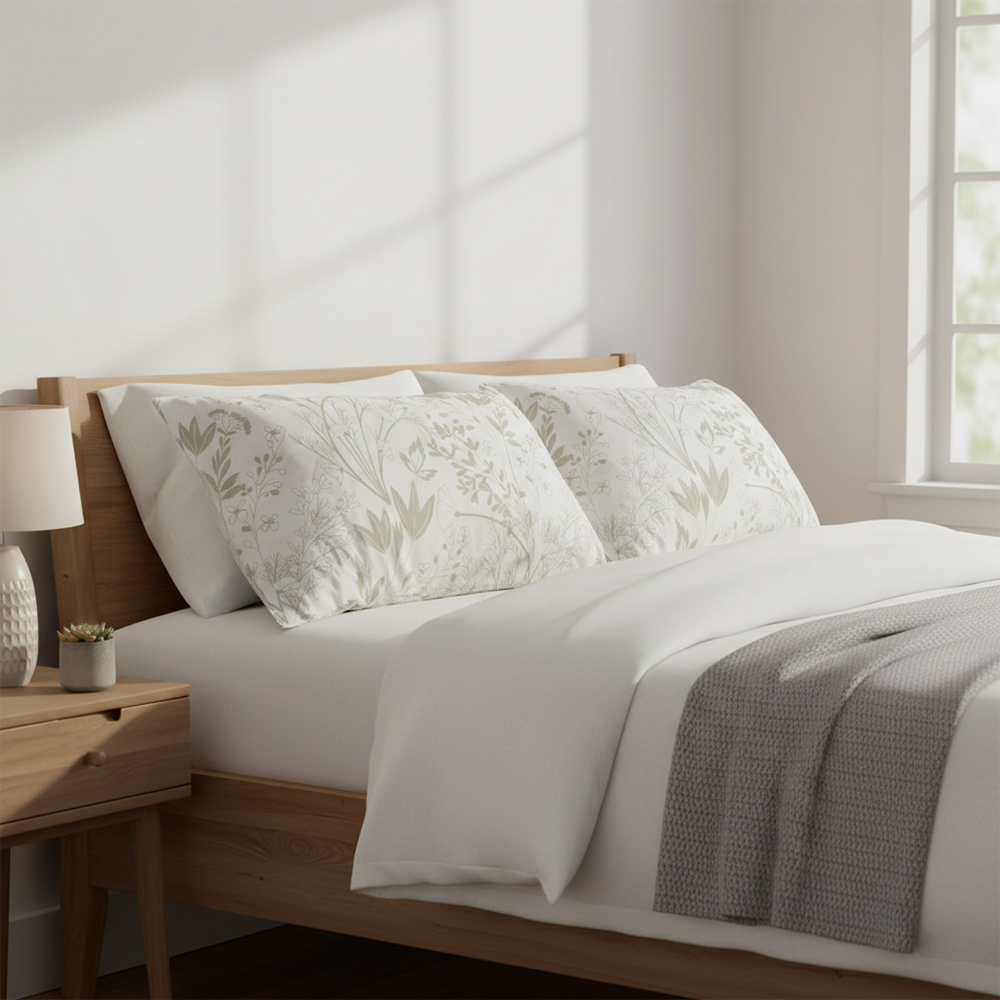 DECMAY Soft and Durable 25x34Inch Polyester Pillowcases with Envelope Closure, Set of 2 Botanical Print Pillow Cases for Bedroom, Guest Room and Farmhouse Decor