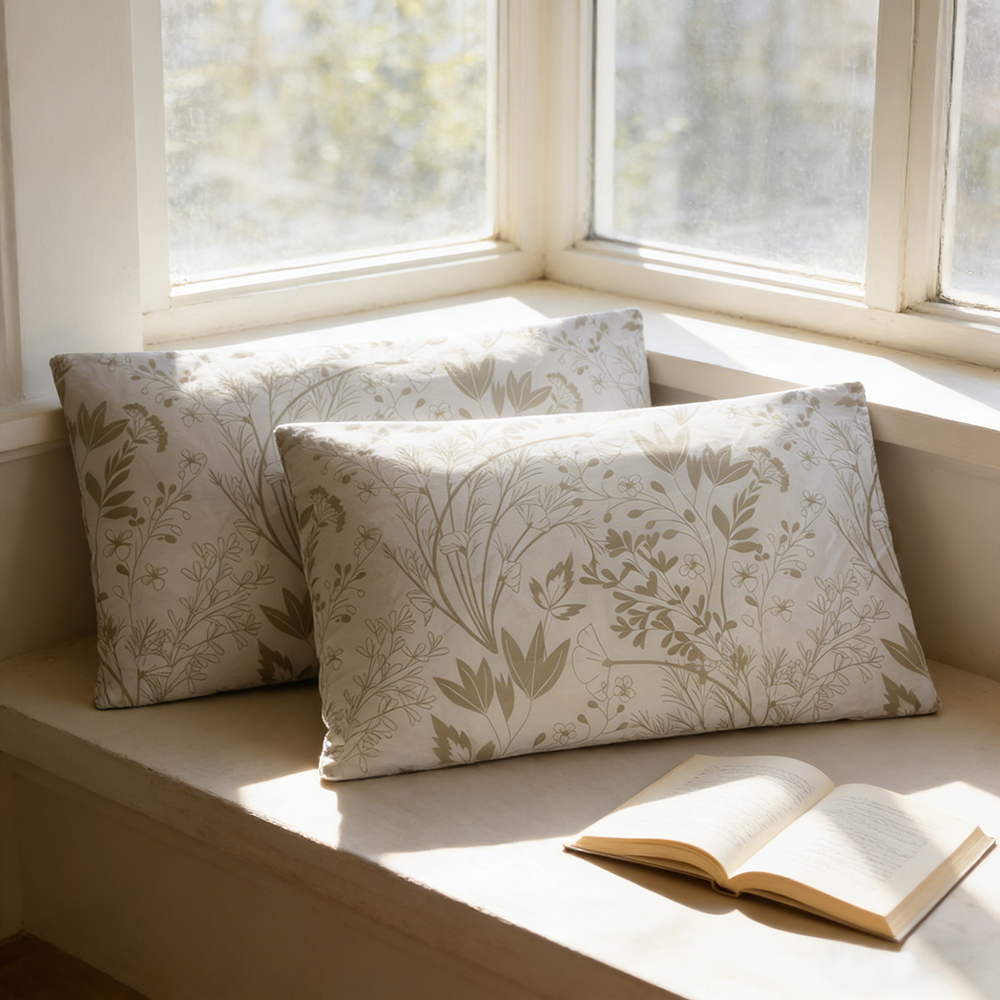 DECMAY Soft and Durable 25x34Inch Polyester Pillowcases with Envelope Closure, Set of 2 Botanical Print Pillow Cases for Bedroom, Guest Room and Farmhouse Decor