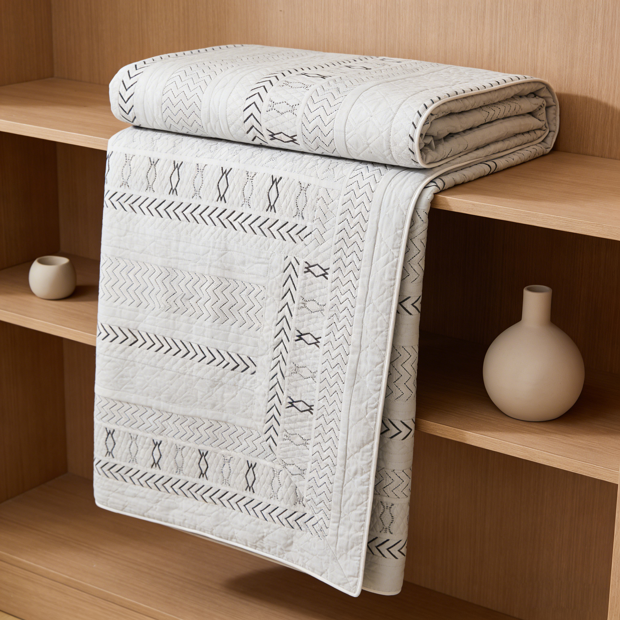 DECMAY Lightweight Geometric Pattern Quilted Bedspreads, Soft Polyester Bedding Set for Home, Bedroom, All Season Bedspread Set (Two Pillow Cases, White)