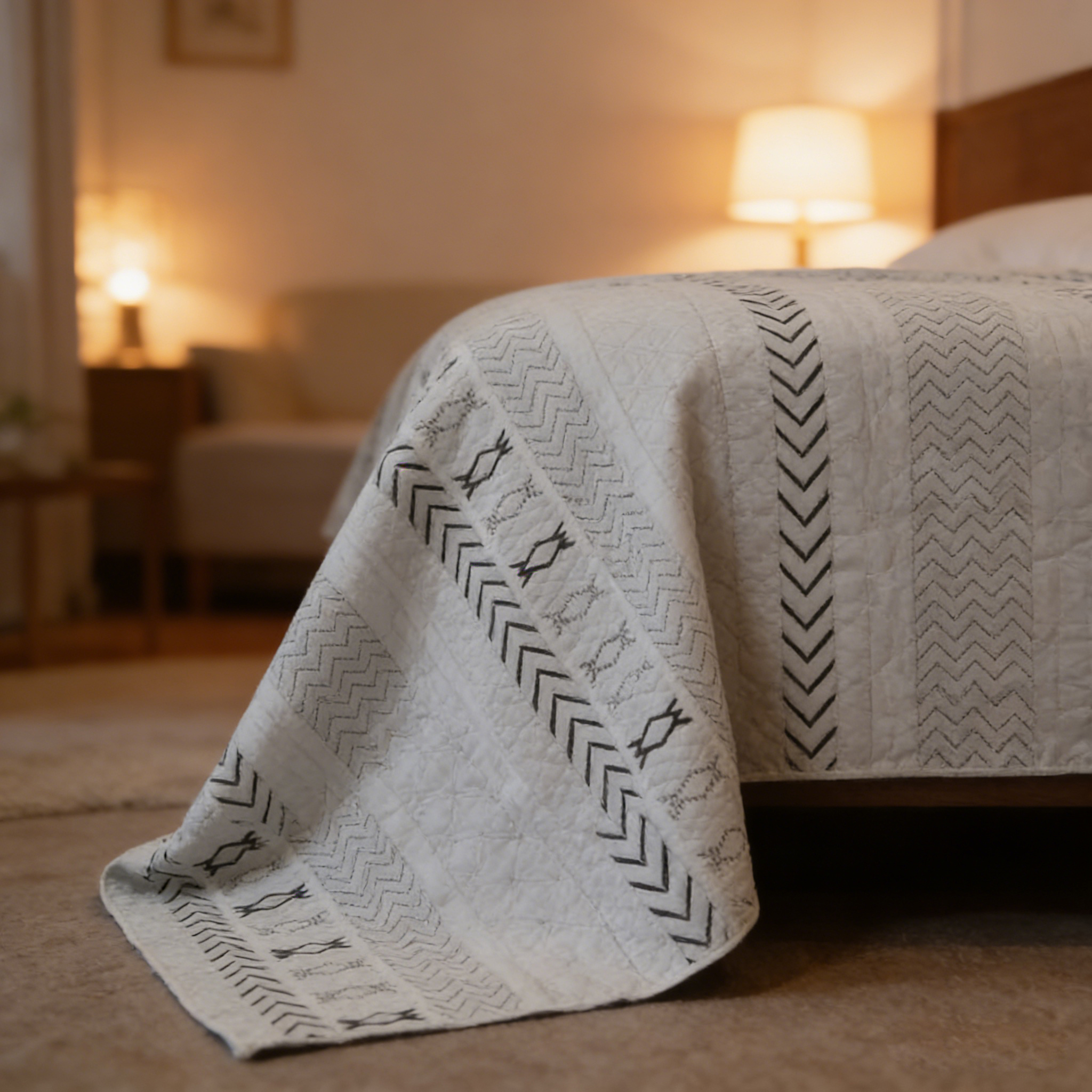 DECMAY Lightweight Geometric Pattern Quilted Bedspreads, Soft Polyester Bedding Set for Home, Bedroom, All Season Bedspread Set (Two Pillow Cases, White)