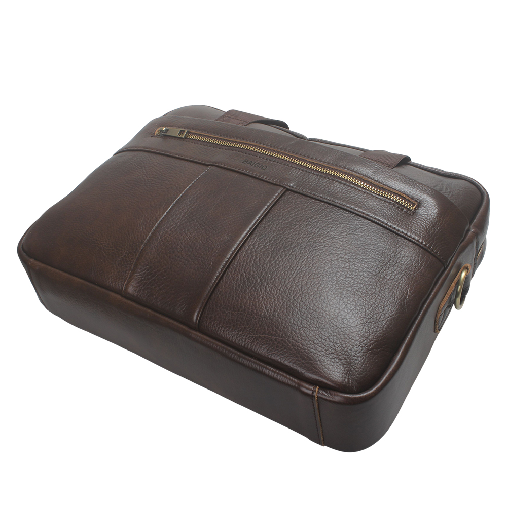 BAIGIO Genuine Leather Briefcases for Men, Vintage Business Laptop Bag with Detachable Strap, Ideal for Office Commute & Daily Work