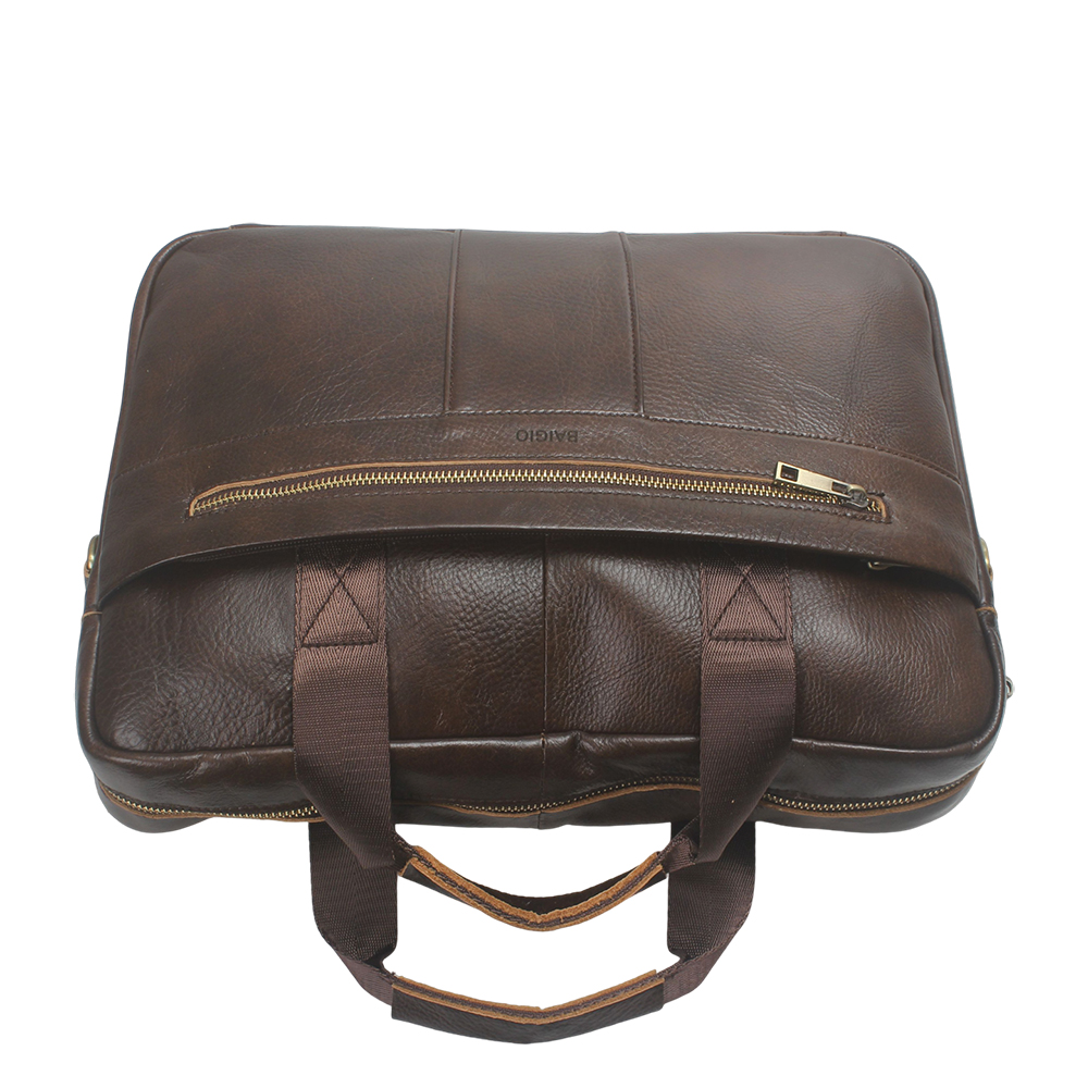 BAIGIO Genuine Leather Briefcases for Men, Vintage Business Laptop Bag with Detachable Strap, Ideal for Office Commute & Daily Work