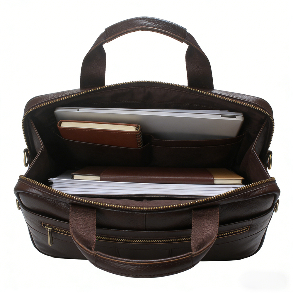 BAIGIO Genuine Leather Briefcases for Men, Vintage Business Laptop Bag with Detachable Strap, Ideal for Office Commute & Daily Work