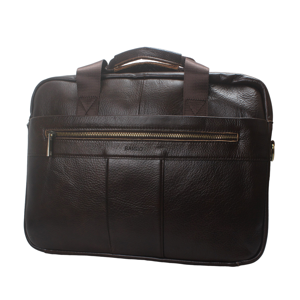 BAIGIO Genuine Leather Briefcases for Men, Vintage Business Laptop Bag with Detachable Strap, Ideal for Office Commute & Daily Work