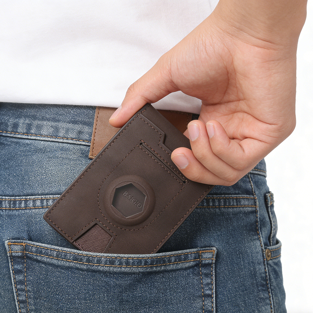 BAIGIO Airtag Wallet for Men, Slim RFID Bifold Wallet with Detachable Magnetic Pop Up Card Holder & AirTag Holder, Smart Minimalist Wallets for 10 Cards, Cash Slot & ID Window