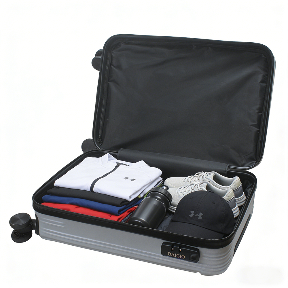 BAIGIO Lightweight 26inch Travelling Trunks, Stylish Striped Hardshell Suitcase with Spinner Wheels & Telescopic Pull Rod Handle for Business Travel and Leisure Vacation