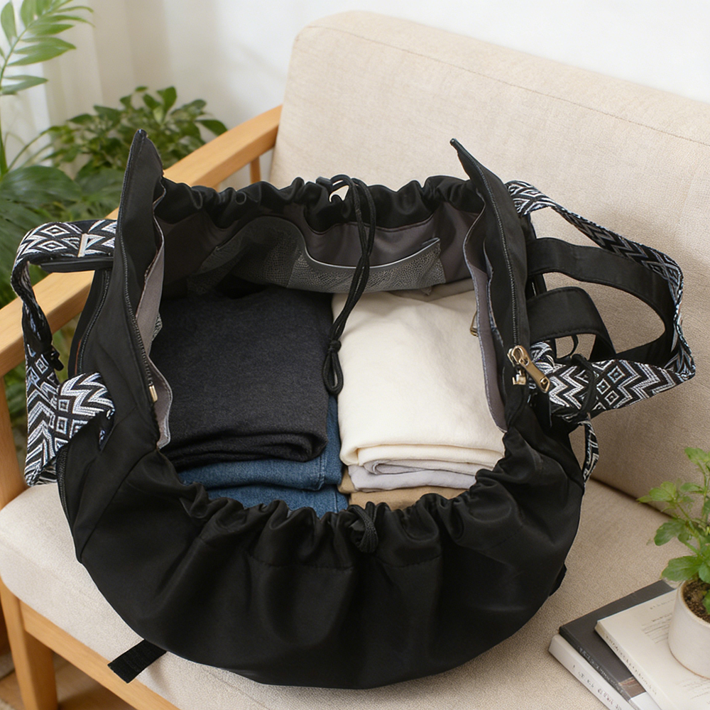 BAIGIO Large Capacity Travel Bags with Drawstring & zipper, 2-in-1 Tote & Backpack with Adjustable Strap, Waterproof Duffel Bag for Camping, Hiking, Daily Commute