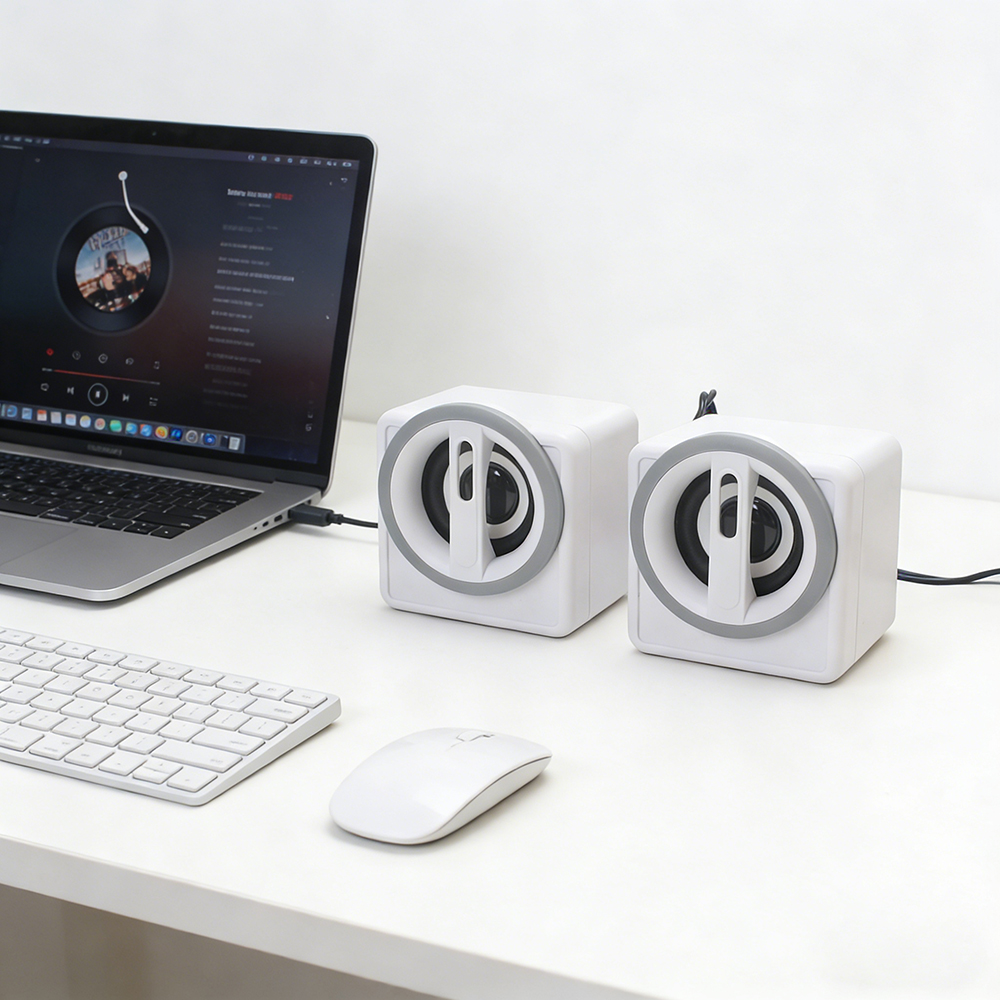 Mheijo Compact Multimedia Wired Loudspeakers, Mheijo Portable Cube Speakers for Laptop and Tablet, USB Powered 3.5mm Audio Jack for Travel and Small Workspace