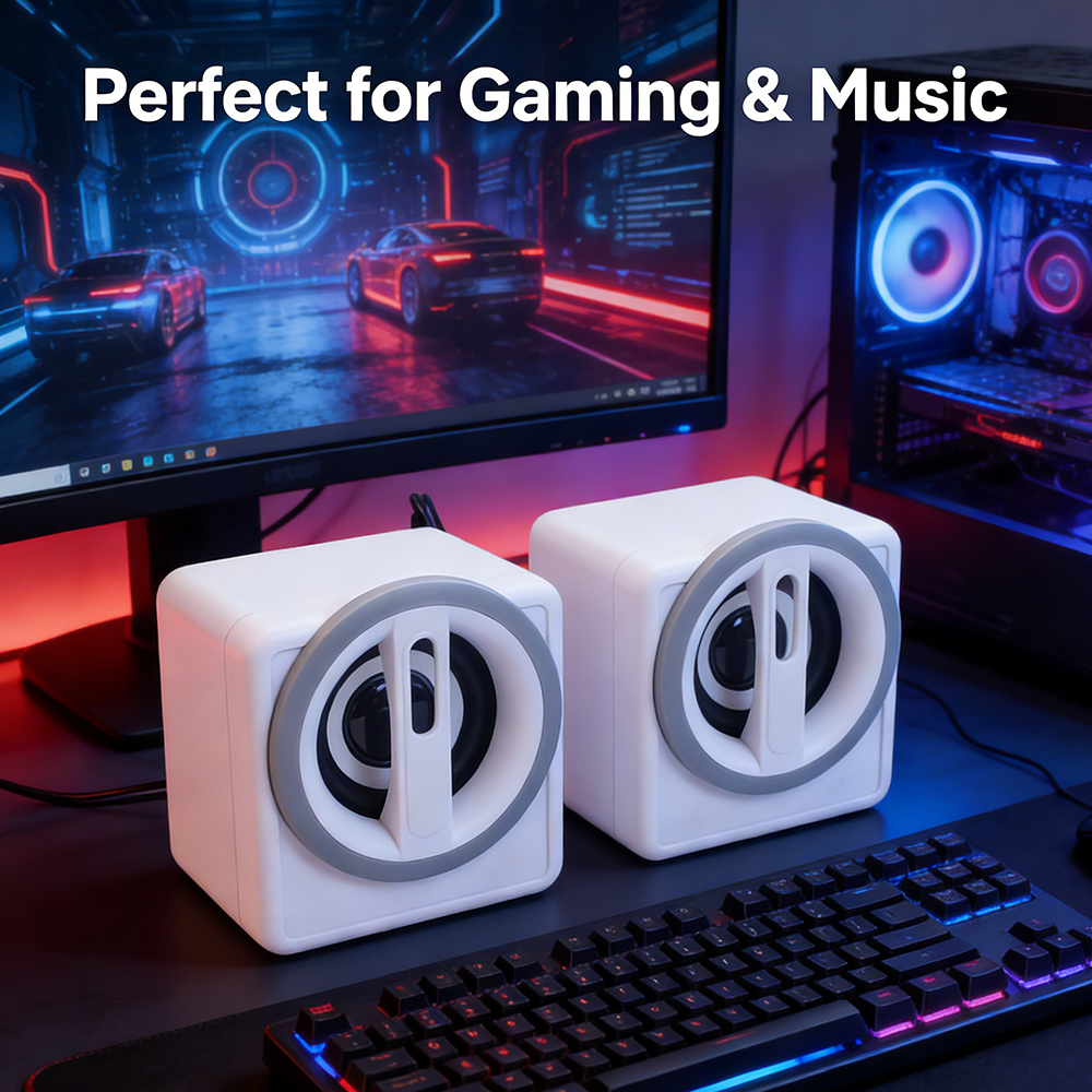 Mheijo Compact Multimedia Wired Loudspeakers, Mheijo Portable Cube Speakers for Laptop and Tablet, USB Powered 3.5mm Audio Jack for Travel and Small Workspace