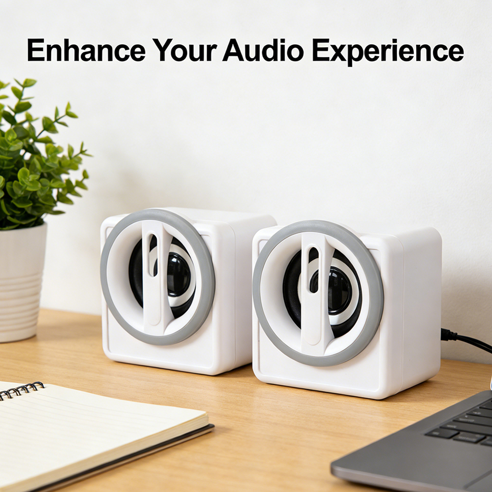 Mheijo Compact Multimedia Wired Loudspeakers, Mheijo Portable Cube Speakers for Laptop and Tablet, USB Powered 3.5mm Audio Jack for Travel and Small Workspace