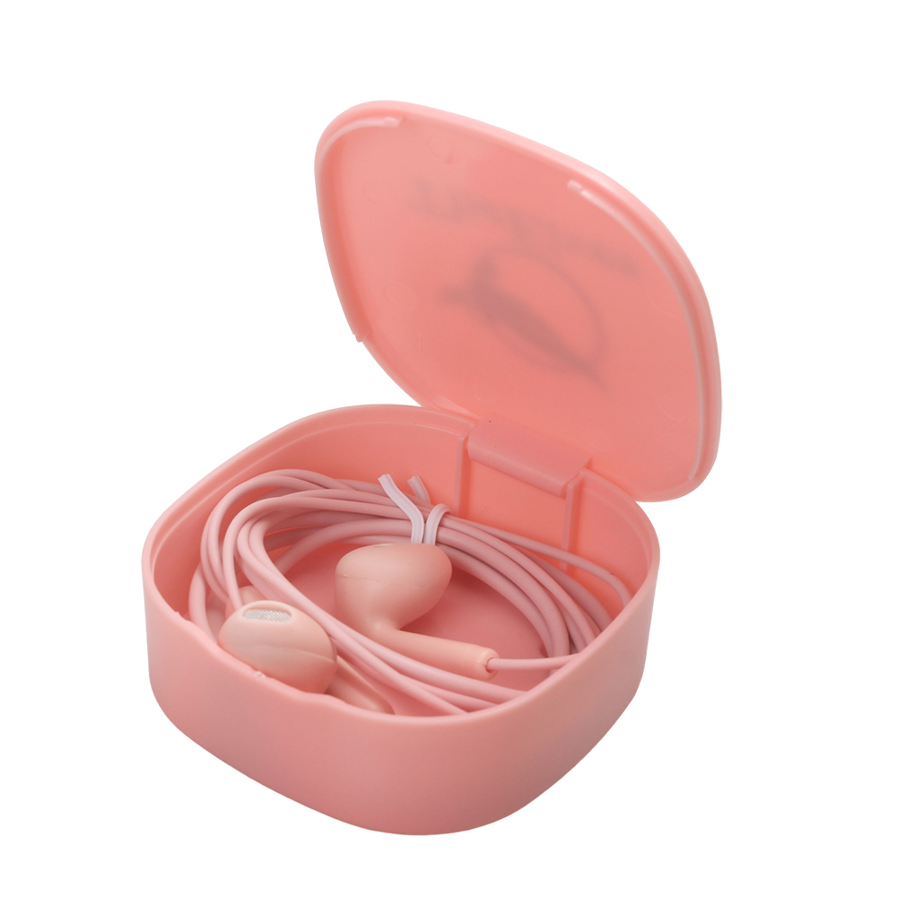 TheElves Wired Headphones with Microphone and Portable Storage Case, Pink In-Ear Earbuds with 3.5mm Jack for School, Travel, and Office Use