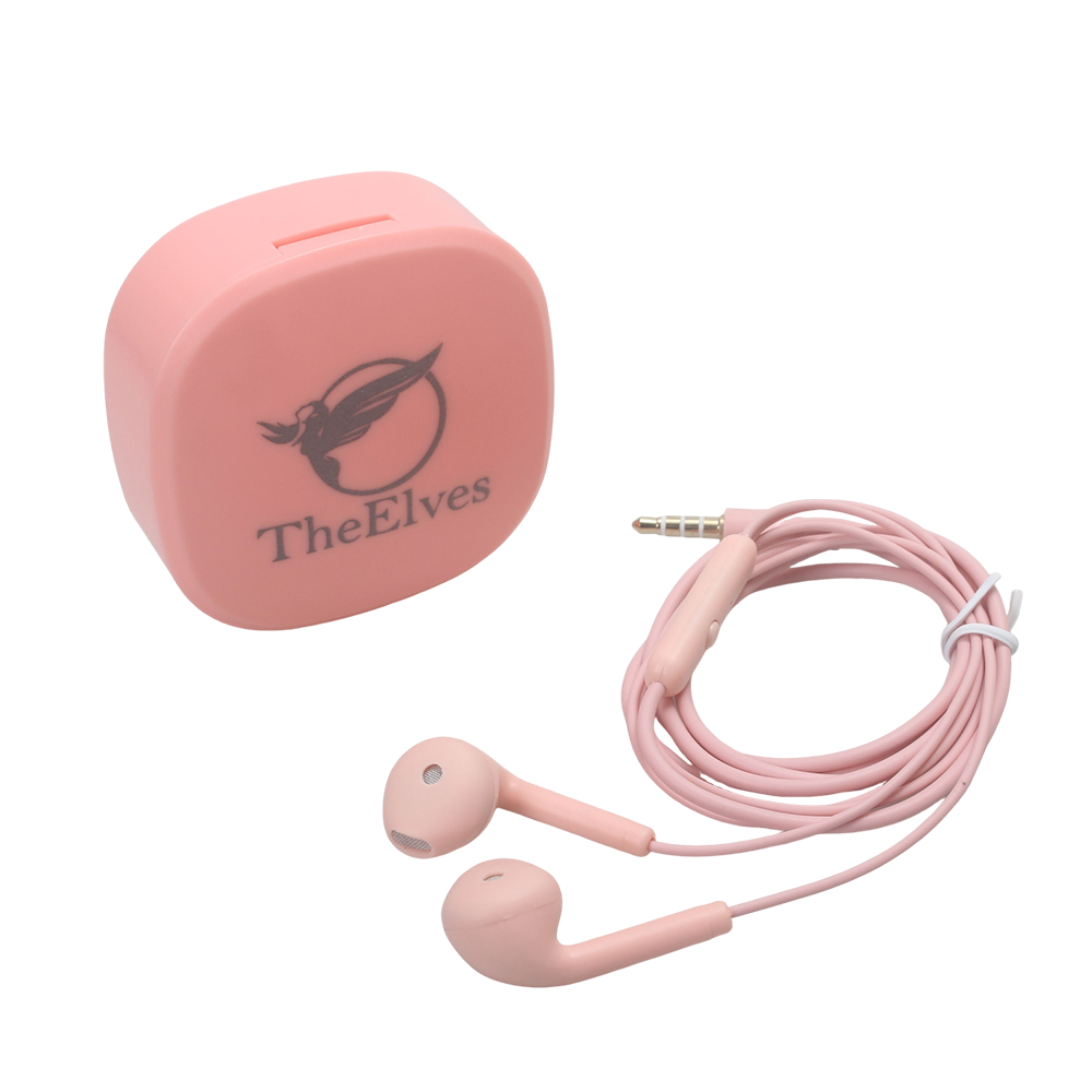TheElves Wired Headphones with Microphone and Portable Storage Case, Pink In-Ear Earbuds with 3.5mm Jack for School, Travel, and Office Use