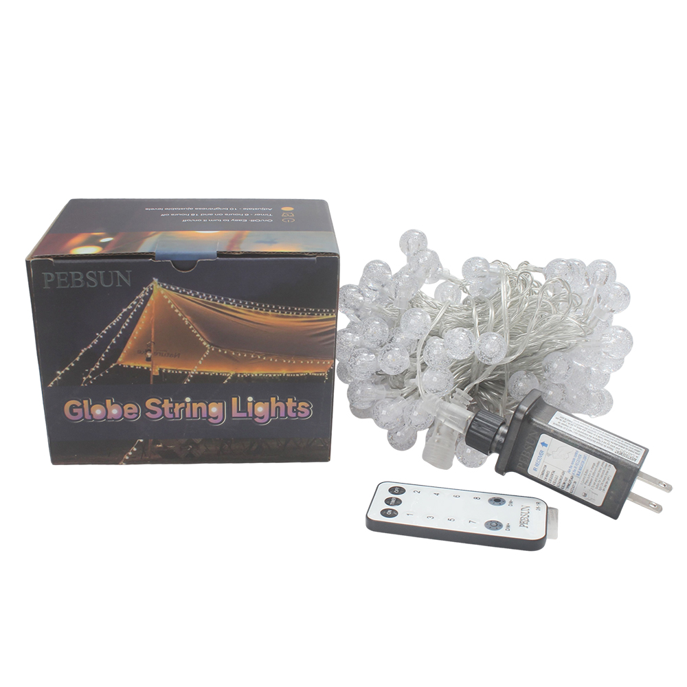 PEBSUN Remote Control Globe String Lights, 8 Modes Dimmable Crystal Ball Fairy LED lamps for Indoor Outdoor Decor, Garden, Patio and Party