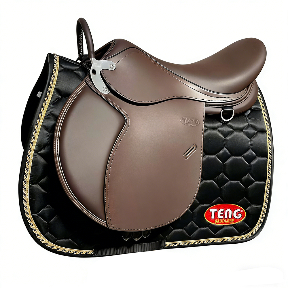 TENG Durable Lightweight Leather Riding Saddles, Comfortable English Horse Saddle for Equestrian Training, Show Events & Daily Riding