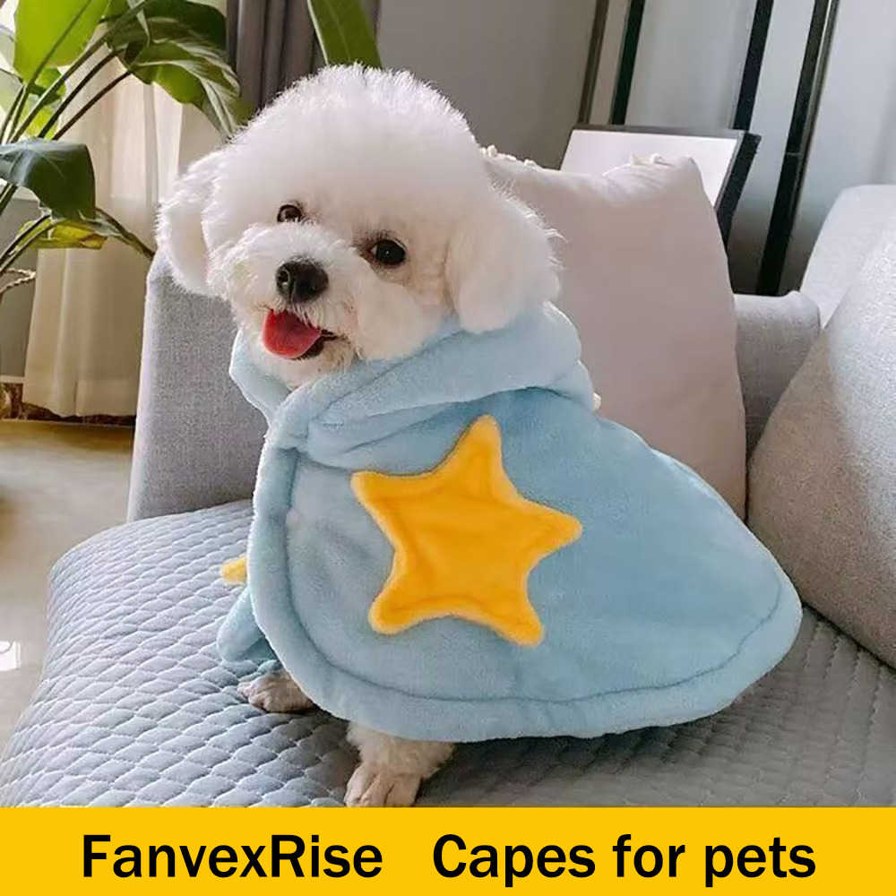 FanvexRise Cute Star Pattern Capes for Pets, Soft Flannel Pet Cape Hoodie, Warm Outfit for Small Medium Dogs Cats Cosplay & Photo Shoot Daily Wear