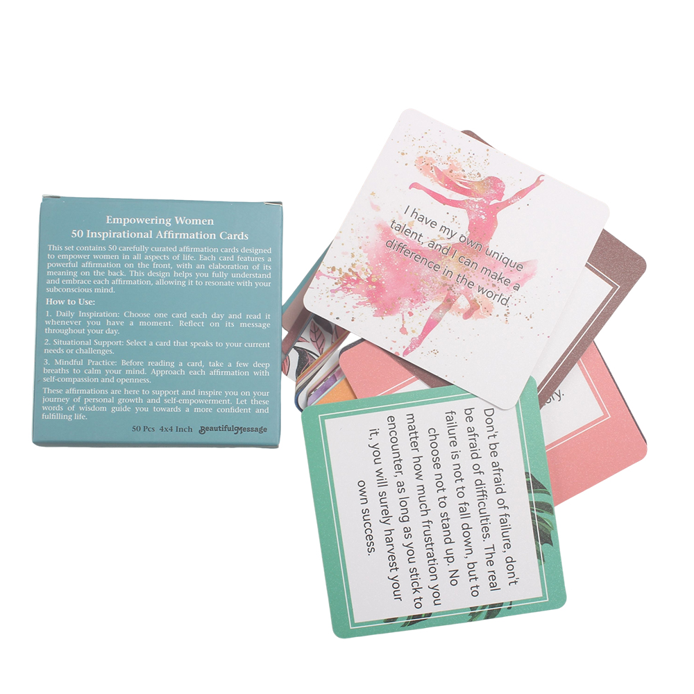 BloomKey 50 Pcs Printed Motivational Cards 4x4 Inch, Inspirational Affirmation Cards for Women Self-Empowerment & Confidence Building