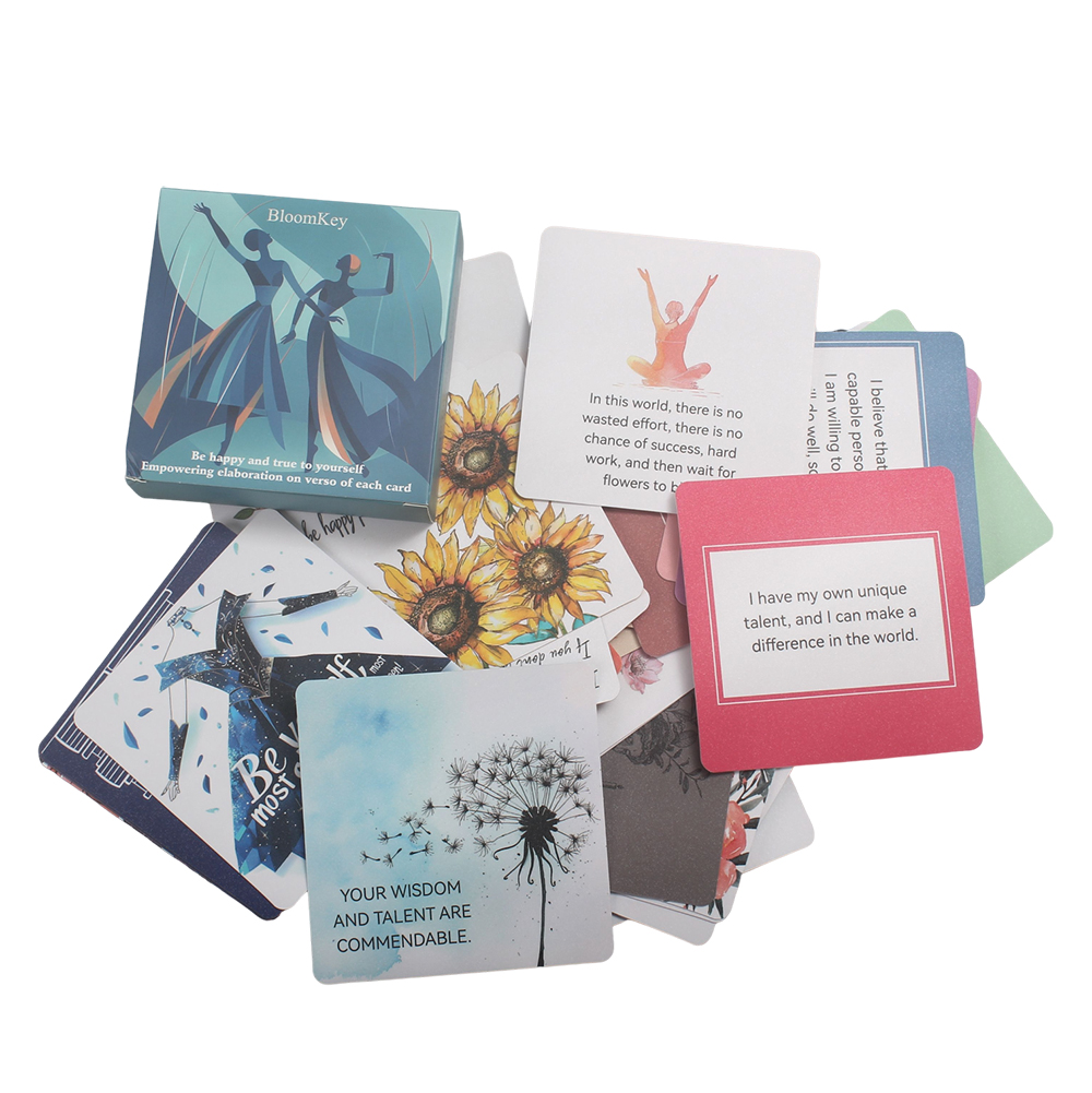 BloomKey Printed Motivational Cards for Mindfulness and Meditation, BloomKey Positive Affirmation Deck for Stress Relief, Ideal for Therapy Sessions, Mental Health Gifts, and Daily Positivity Boost.