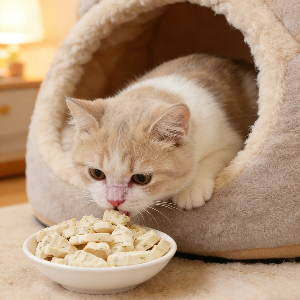 Daphne Cat Pet Food 20g - Chicken & Goat Milk Crunchy Treats with Fiber & Fish Oil, Daily Nutritious Snacks for Kittens & Adult Cats, Supports Healthy Coat & Digestion