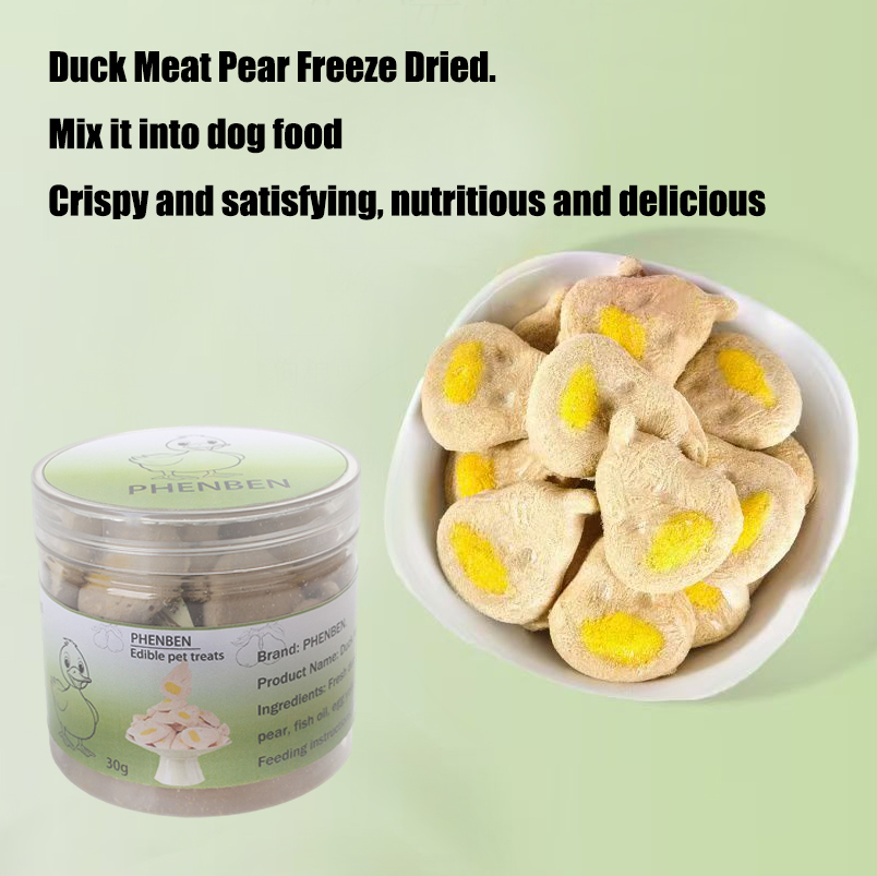 PHENBEN 30g Edible Pet Treats with Fish Oil for Skin & Coat Support, Natural Duck & Pear Freeze-Dried Morsels, Healthy Reward for Puppy & Kitten Interactive Play