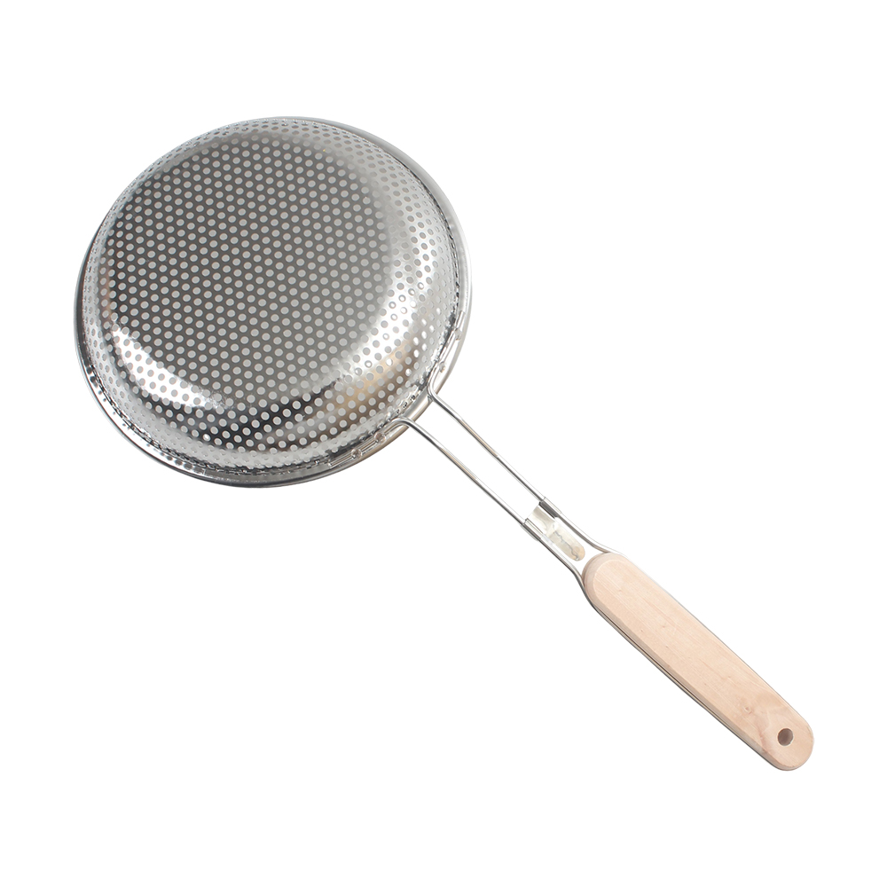 LOAVHO Strainers for Household Purposes,Stainless Steel Strainer with Wooden Handle, for Quickly and Easily Straining Fried Foods, Noodles, and Soups, Suitable for Various Kitchen Tasks