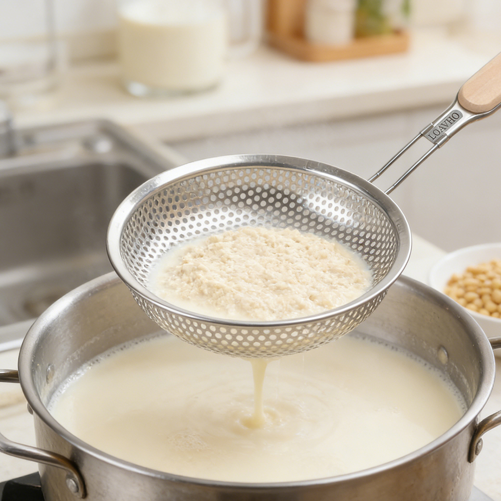 LOAVHO Strainers for Household Purposes,Stainless Steel Strainer with Wooden Handle, for Quickly and Easily Straining Fried Foods, Noodles, and Soups, Suitable for Various Kitchen Tasks